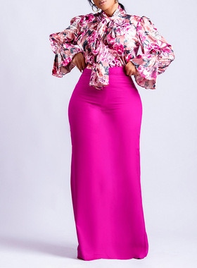 outfits suits 2 set European American long skirt printed top