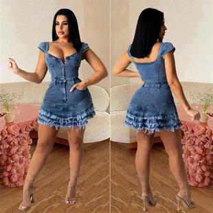 New 2023 denim dress for women with sexy party dress 牛仔裙