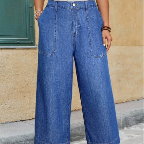 跨境大码女装新款直筒阔腿牛仔裤 plus size jeans women trouser