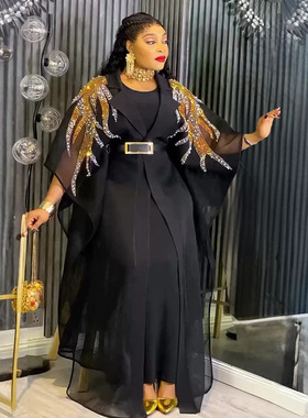 欧美风新款跨境女装长袍非洲大码纯色连衣裙两件套 African dress