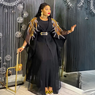 African 欧美风新款 纯色连衣裙两件套 长袍非洲大码 dress 跨境女装