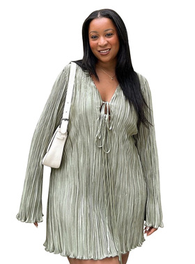 plus size dress women 4xl 跨境wish大码连衣裙裙子长袖纯色礼服