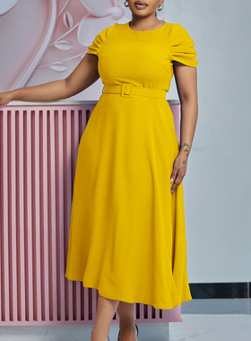 big size women casual dress Plus Size Ladies withe belt red