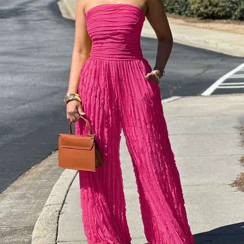 欧美女装连衣裤性感抹胸无袖阔腿休闲度假派对装jumpsuits women