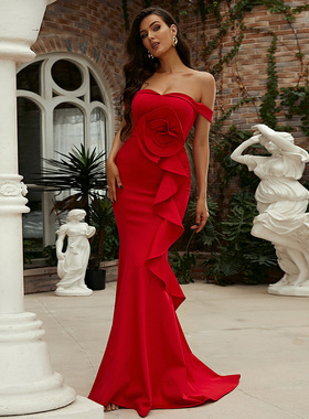 new fashion women dress long maxi party dress red white hot