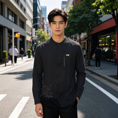 李宁男子圆领宽松休闲衬衫