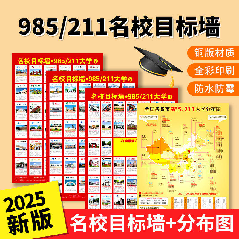 2025新款高考985211重点大学目标激励墙贴名校挂图,家居饰品,涂鸦墙贴,淘宝优惠券,粉丝福利购,淘宝优惠卷