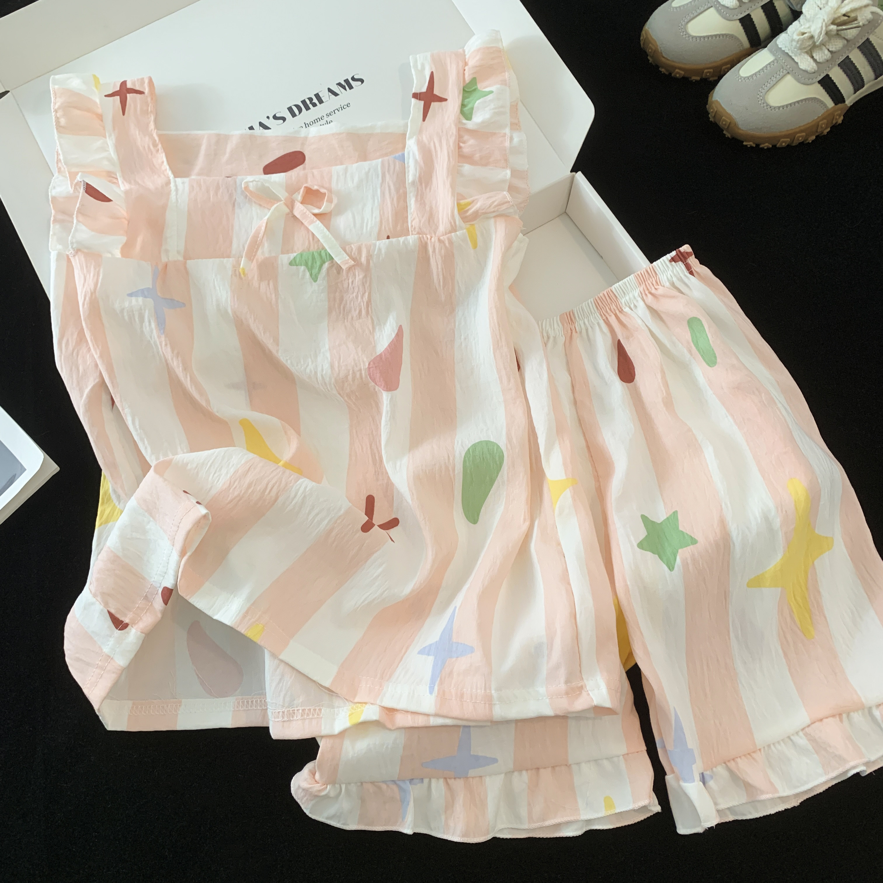 儿童卡通条纹星星无袖背心短裤女童夏季清凉家居服宝宝套装可外穿