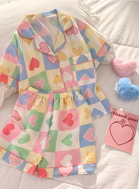 夏季儿童云朵棉韩系风短袖短裤睡衣甜美卡通可爱女学生家居服套装