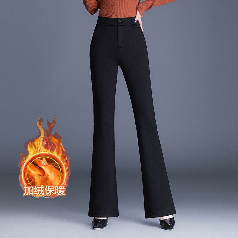 秋冬新款加绒高腰微喇休闲裤女
