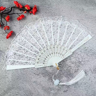 复古蕾丝扇子折叠扇子抖音网红宫廷风女子摆拍旗袍扇汉服风格扇子