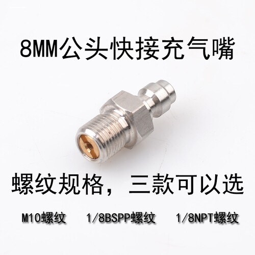 8mm快接公头不锈钢 铜单向阀打气嘴 30 40mpa 8*1 10*1送四氟垫片