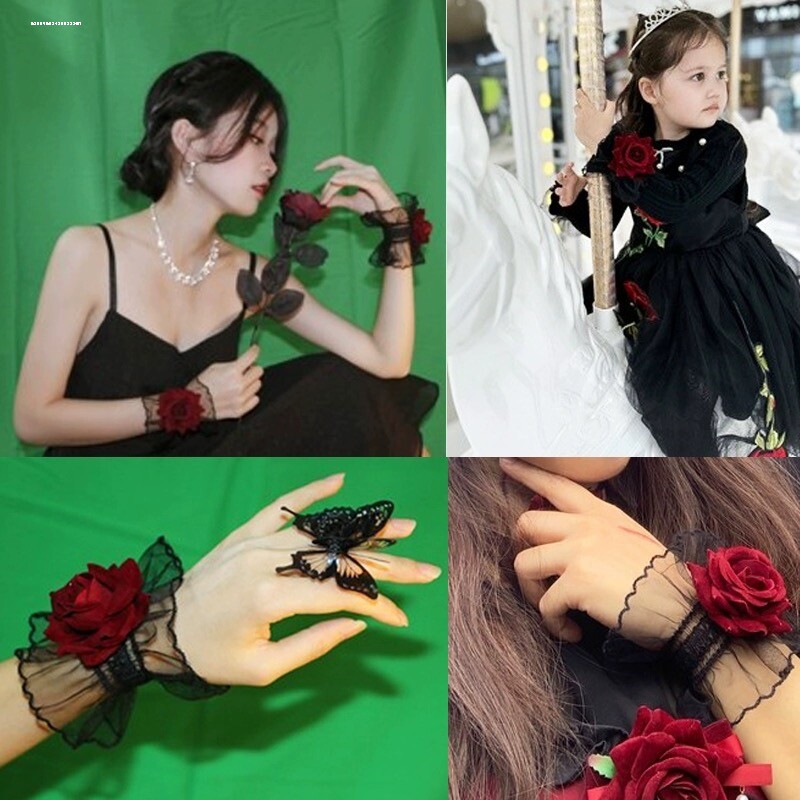 lolita花嫁手袖腕饰蕾丝配饰暗黑系洛丽塔花边女lo娘手腕套袖套