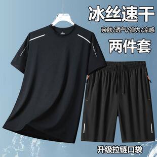 冰丝短裤 啄木鸟男士 夏薄款 速干短袖 t恤五分裤 跑步裤 运动套装 男款