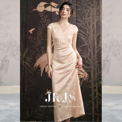 JKJS人丝提花皱新中式连衣裙