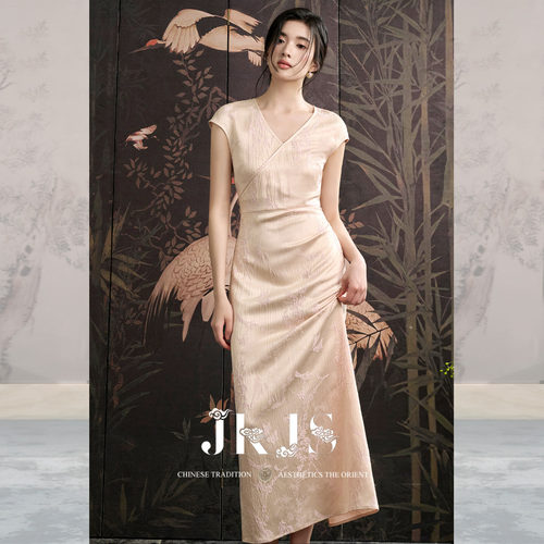 JKJS人丝提花皱新中式连衣裙