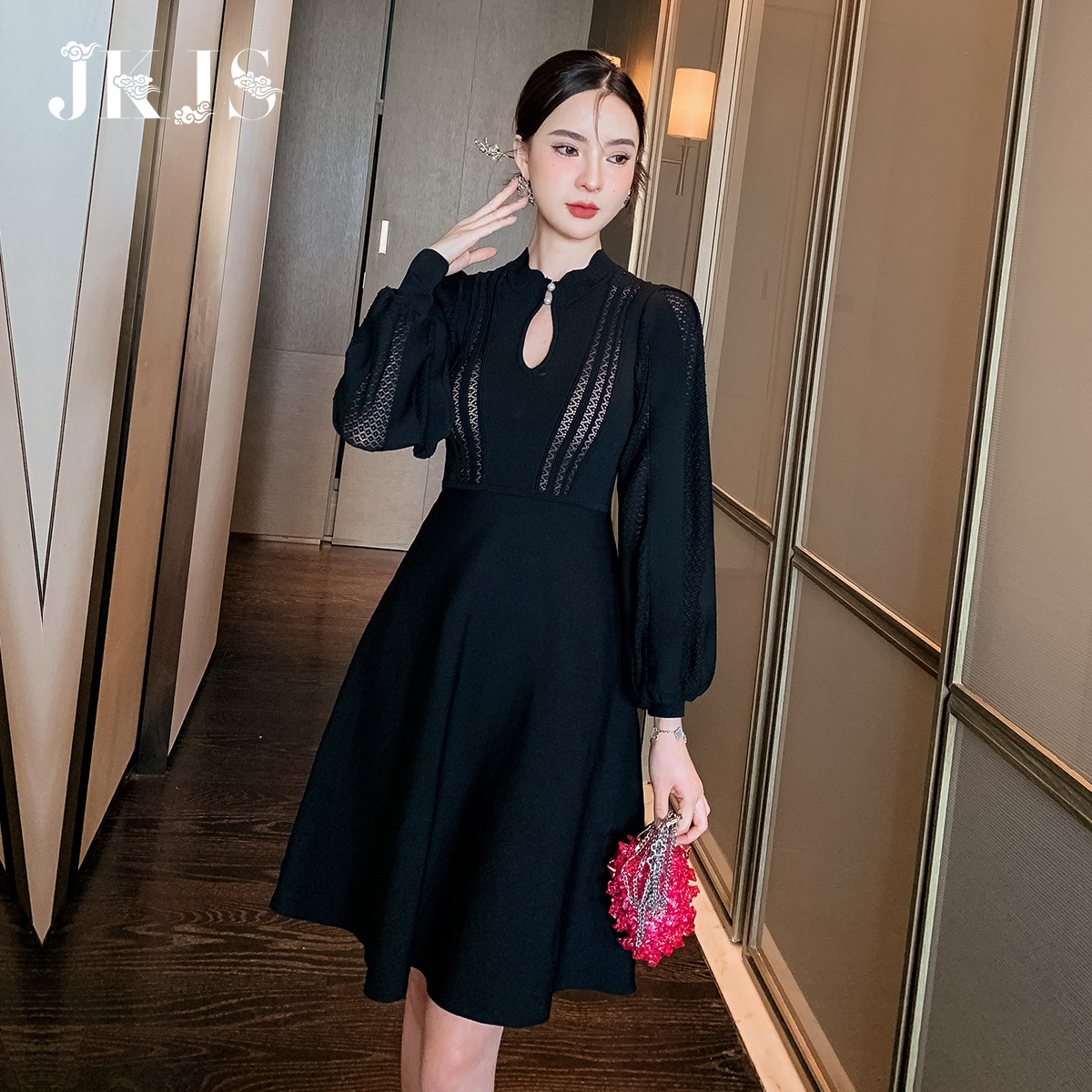 jkjs秋季新品针织连衣裙