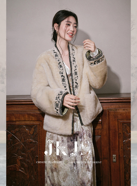 JKJS【千金裘】环保皮草 定位刺绣毛毛外套女2025新款加厚年轻款