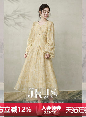 JKJS天丝麻印花碎花连衣裙