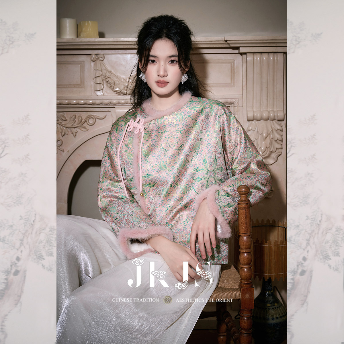 水貂毛拼接棉服JKJS国风