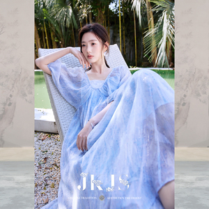JKJS【云汀澜】金丝雪纺皱海边度假连衣裙2026新款裙子女夏大摆裙