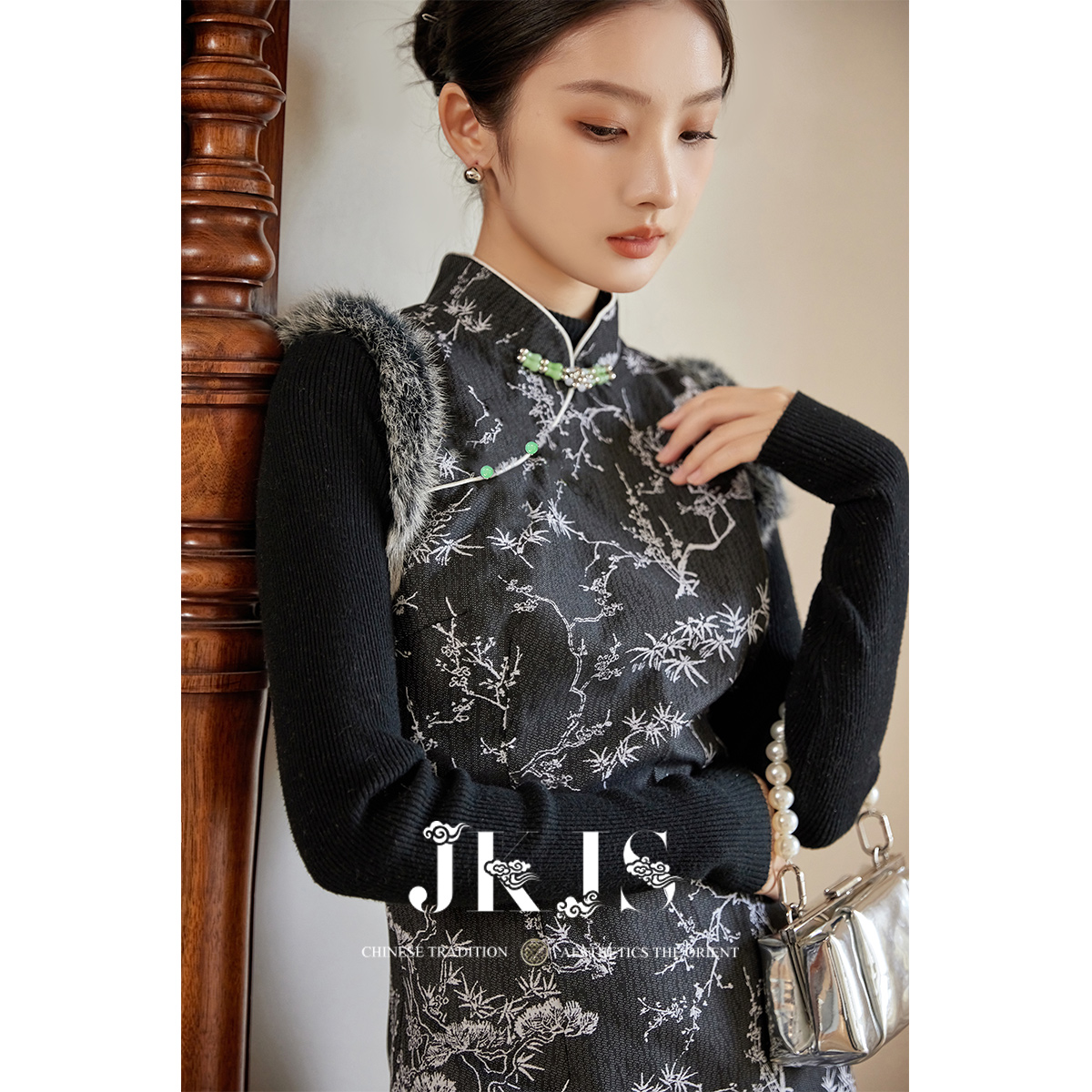 JKJS新中式国风马甲夹棉连衣裙