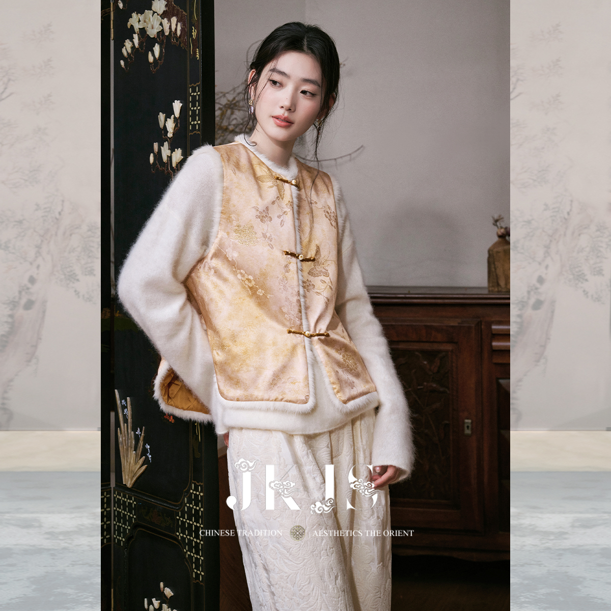 JKJS水貂毛棉马甲冬外穿