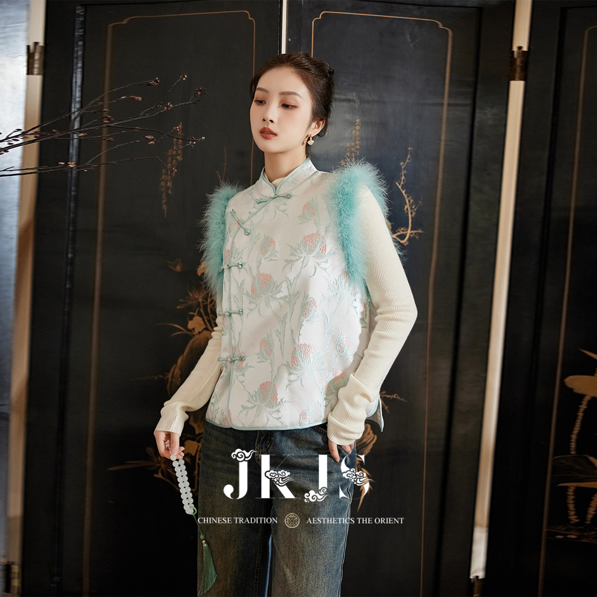 JKJS新中式马甲冬装盘扣上衣