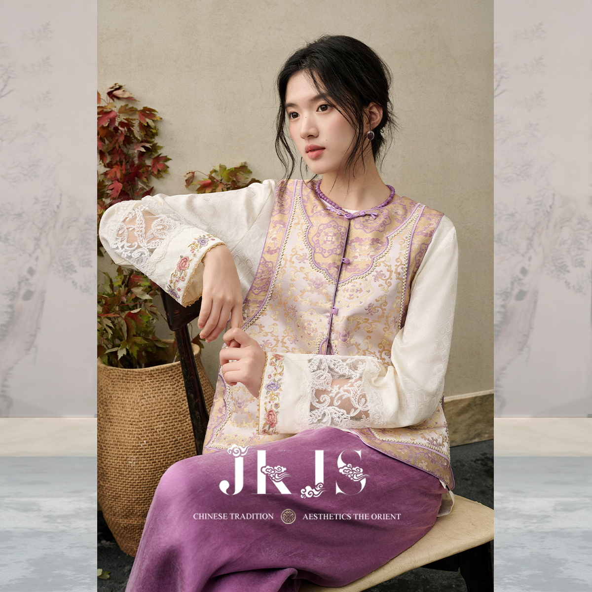 JKJS【紫藤花语】织锦提花马甲女