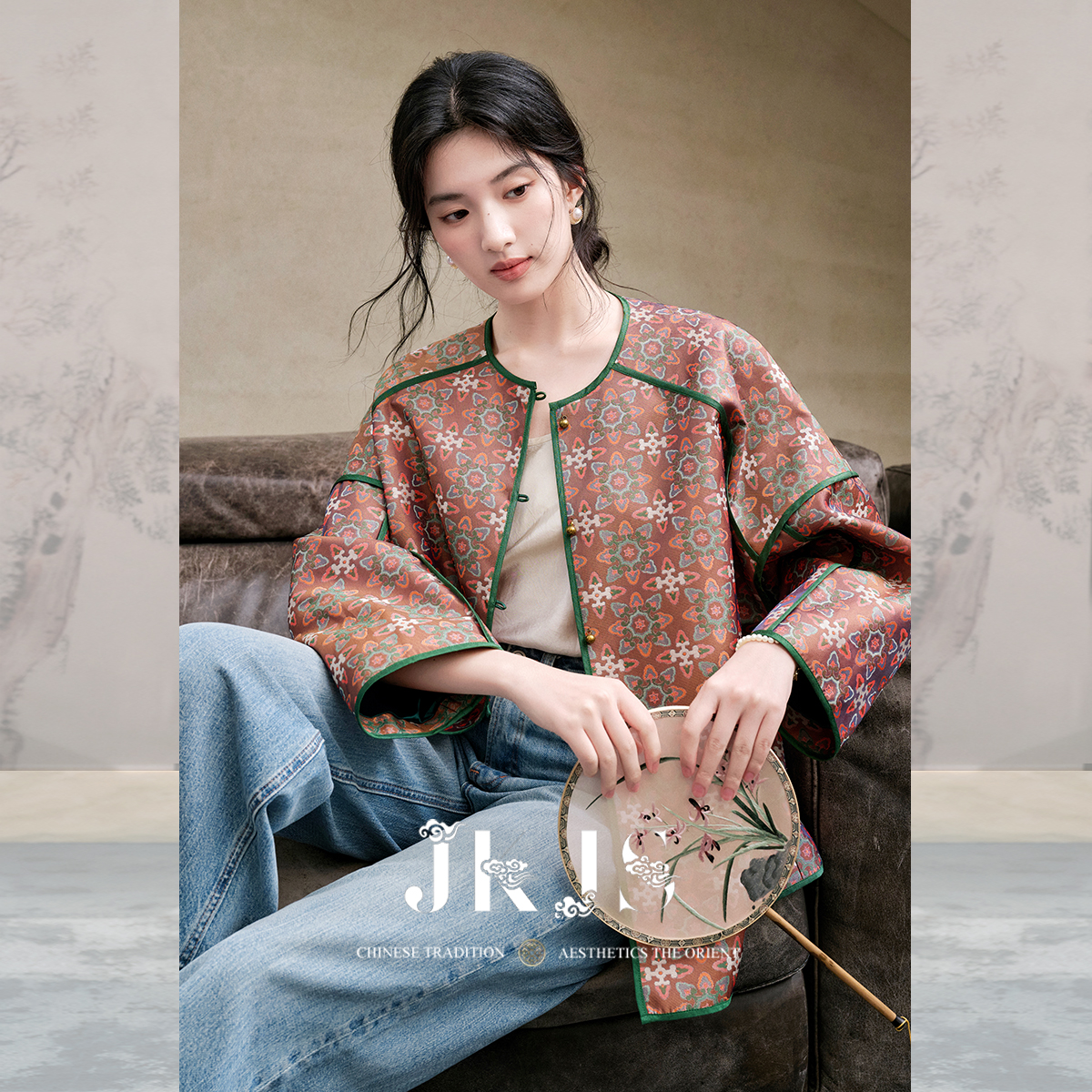 JKJS【织锦序】提花新中式女士外套女设计感小众宽松秋季气质上衣