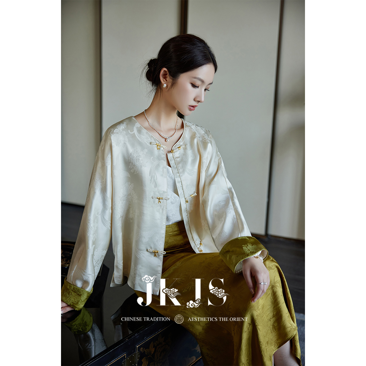 JKJS桑蚕丝提花外套真丝上衣