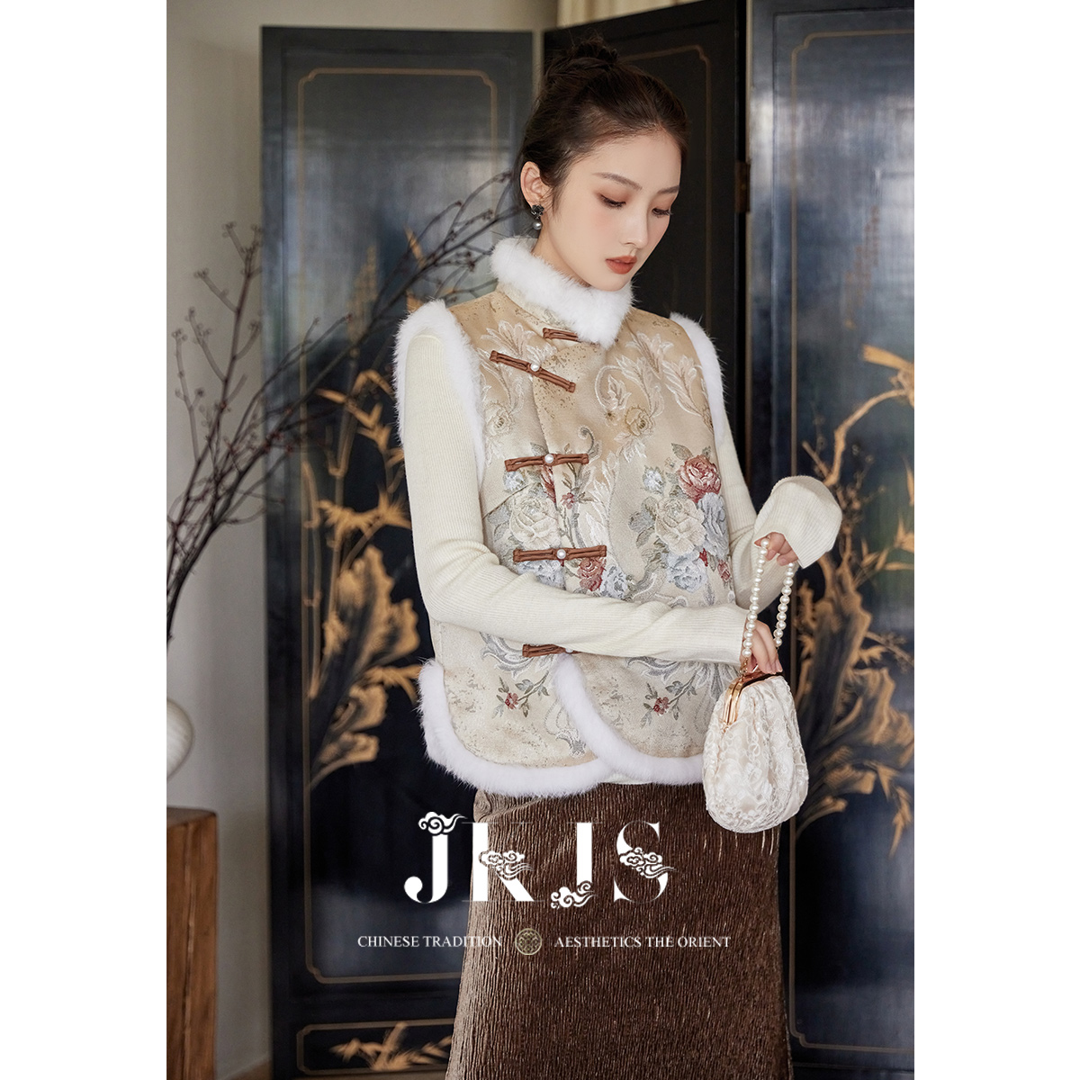 JKJS新中式提花马甲国风女