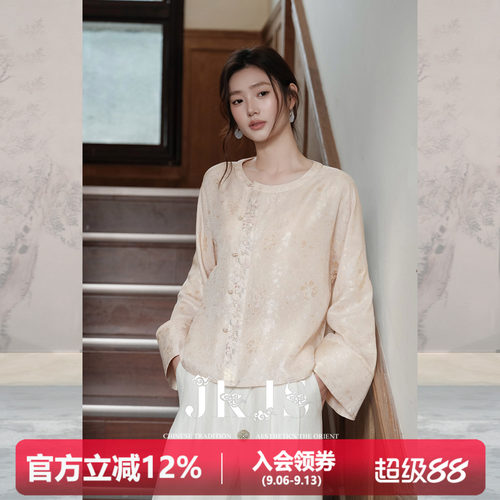 JKJS国风人丝花萝提花盘扣衬衫