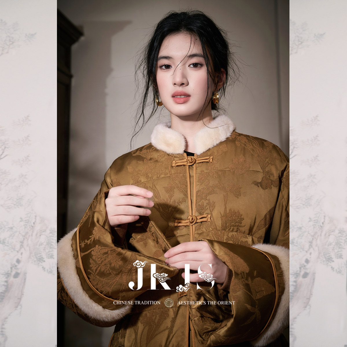 JKJS【倾城音】人丝提花新中式棉服女2025年秋冬新款保暖冬天外套