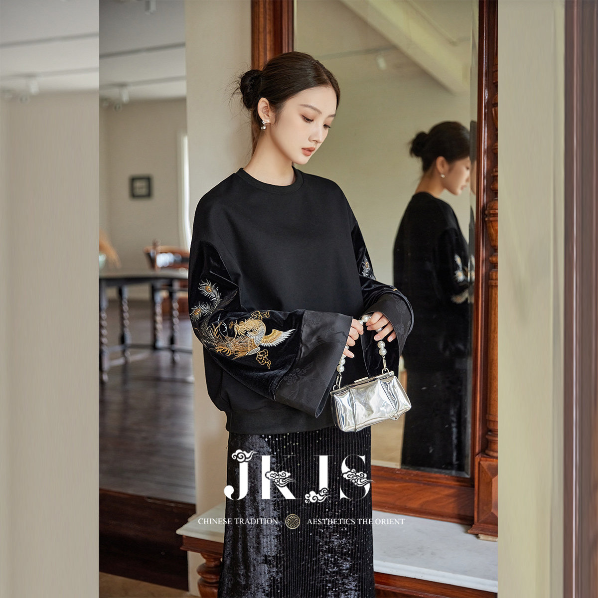 JKJS【凤起玉鸣】包容性十足！国风卫衣秋冬加绒加厚黑色小众外套