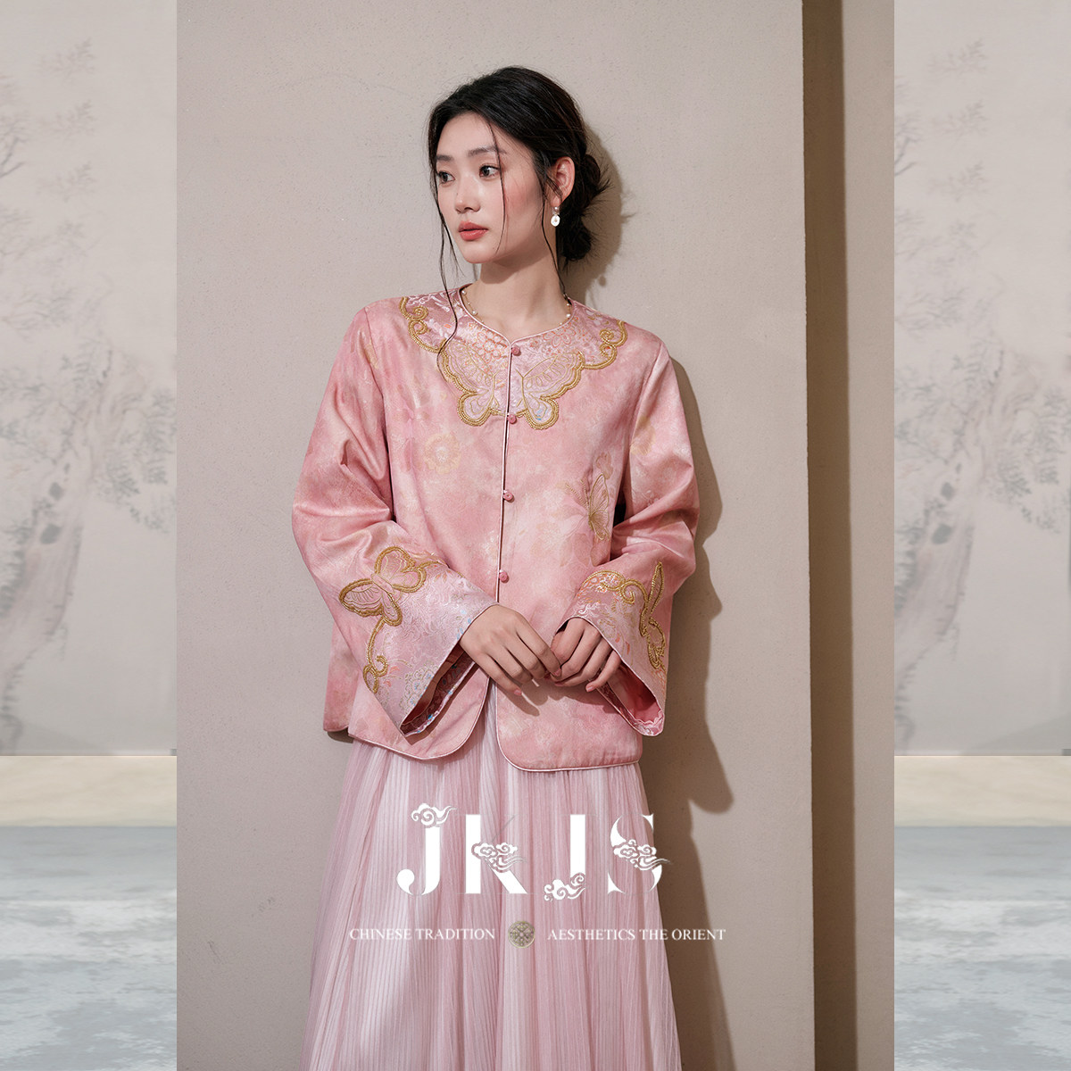 JKJS【蝶栖芳】人丝提花 珠管绣花 新中式外套2026春装新款高级感