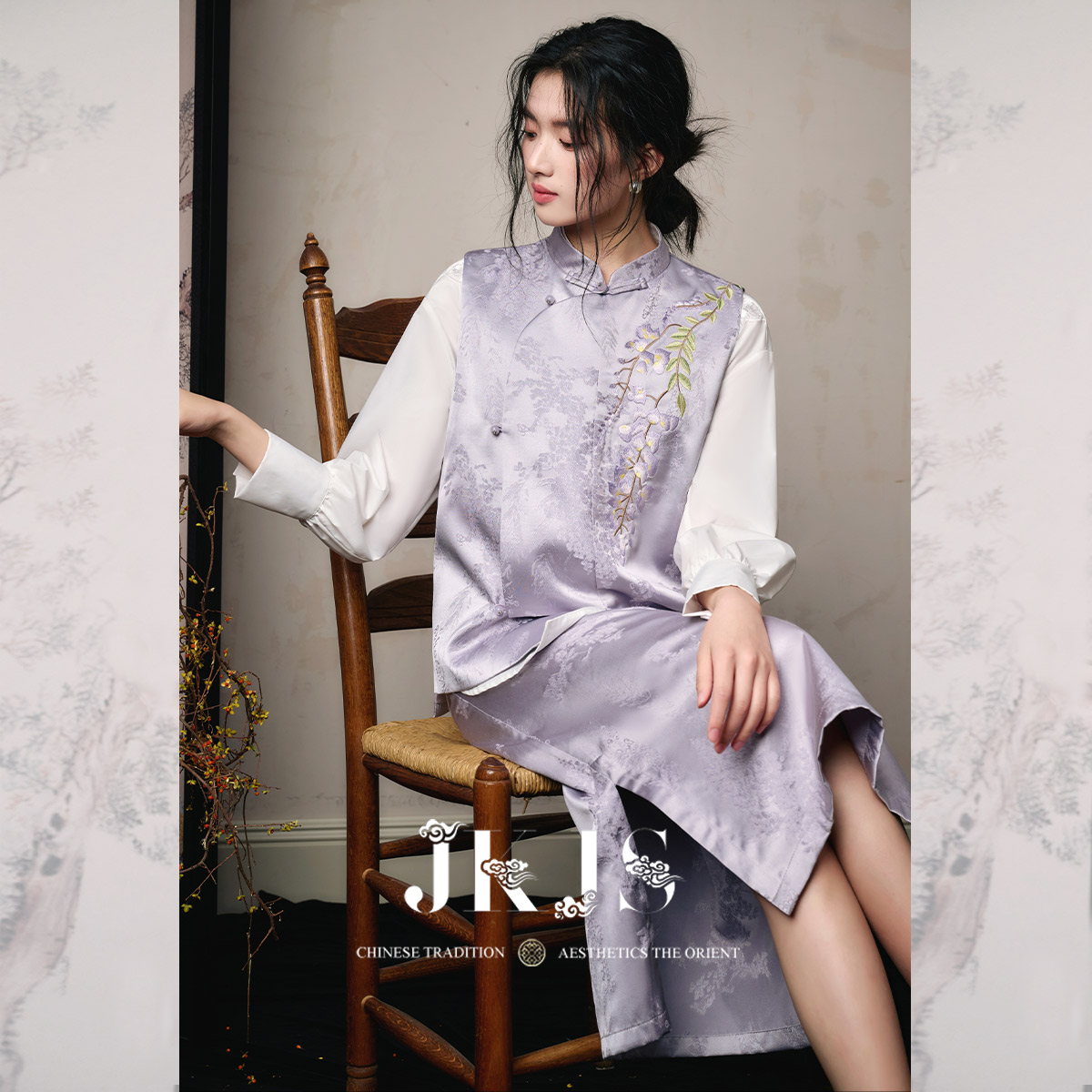 JKJS人丝提花新中式马甲外套