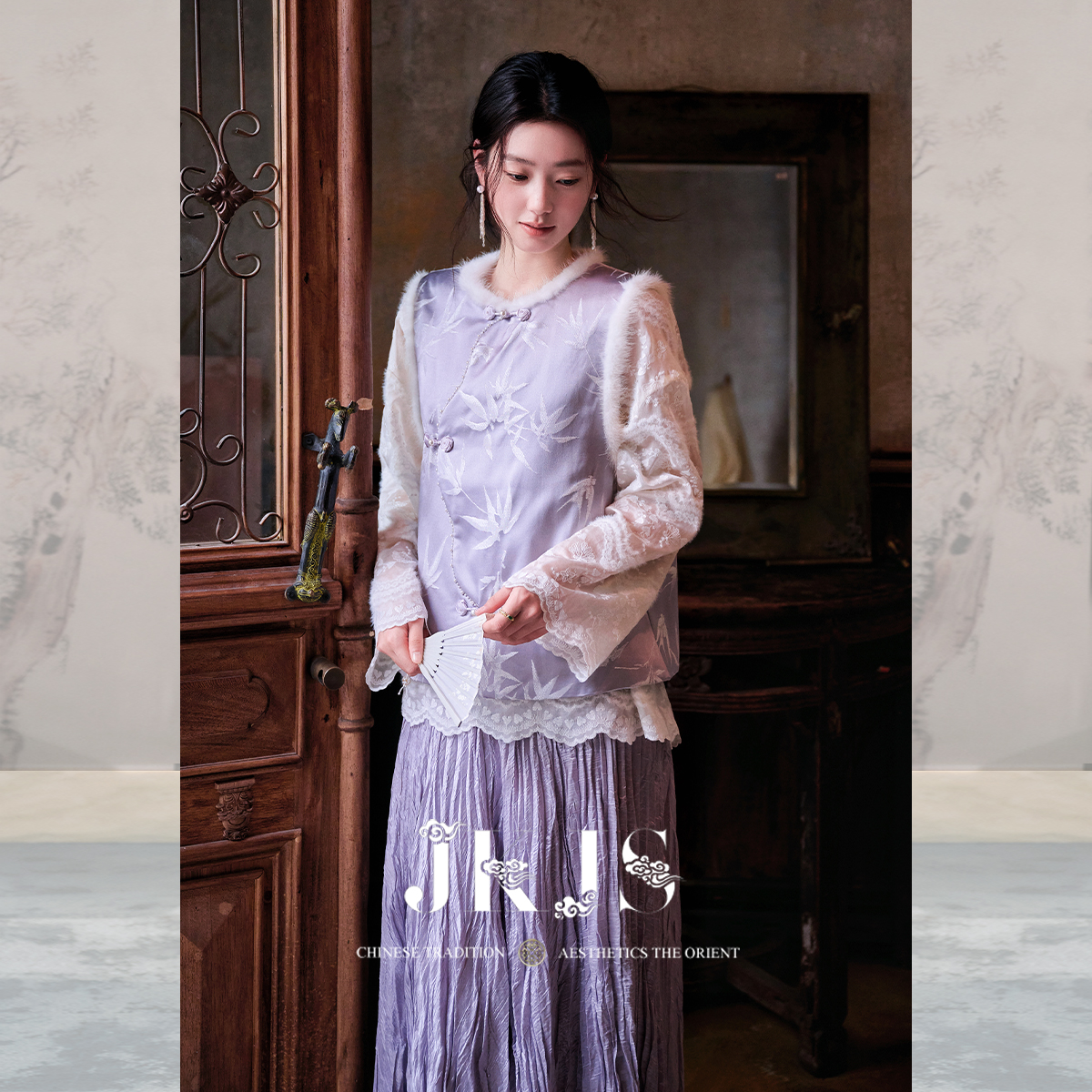 JKJS人丝提花水貂毛叠穿棉马甲