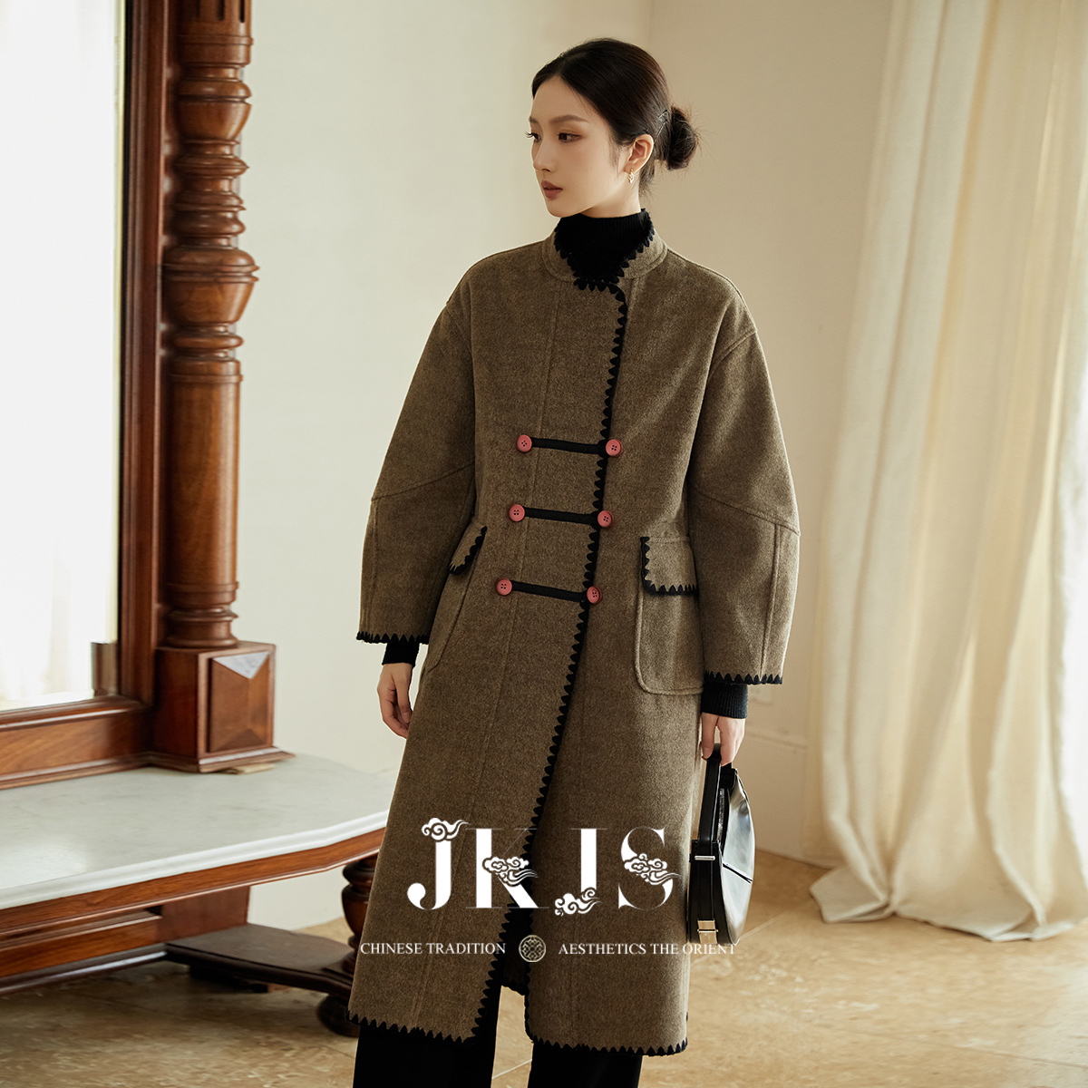 JKJS长款毛呢外套冬装新款呢大衣