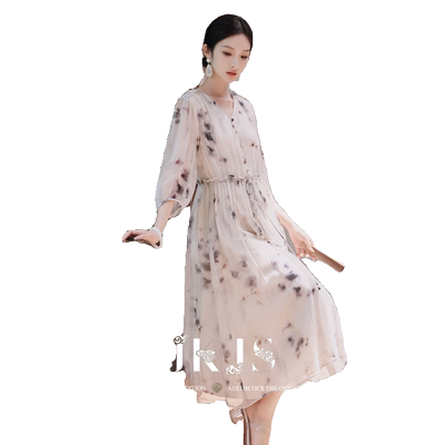 水墨晕染国风印花连衣裙JKJS