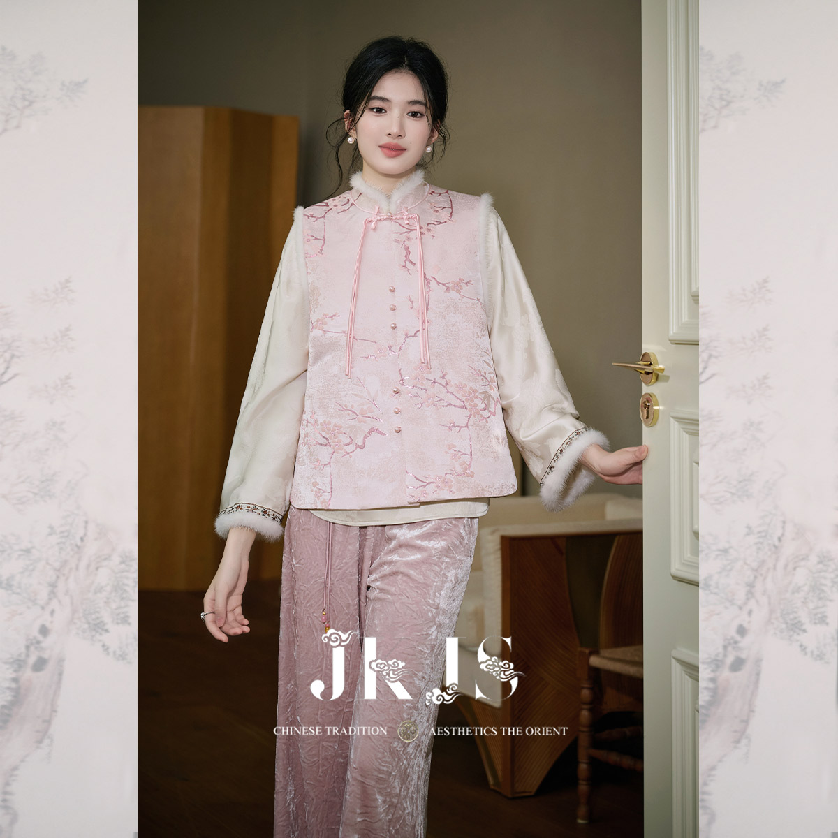 水貂毛拼接短款马甲JKJS国风