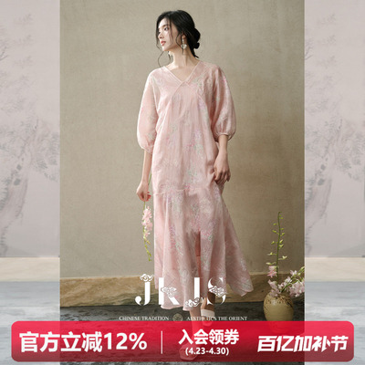 JKJS天丝亚麻绣花夏季连衣裙