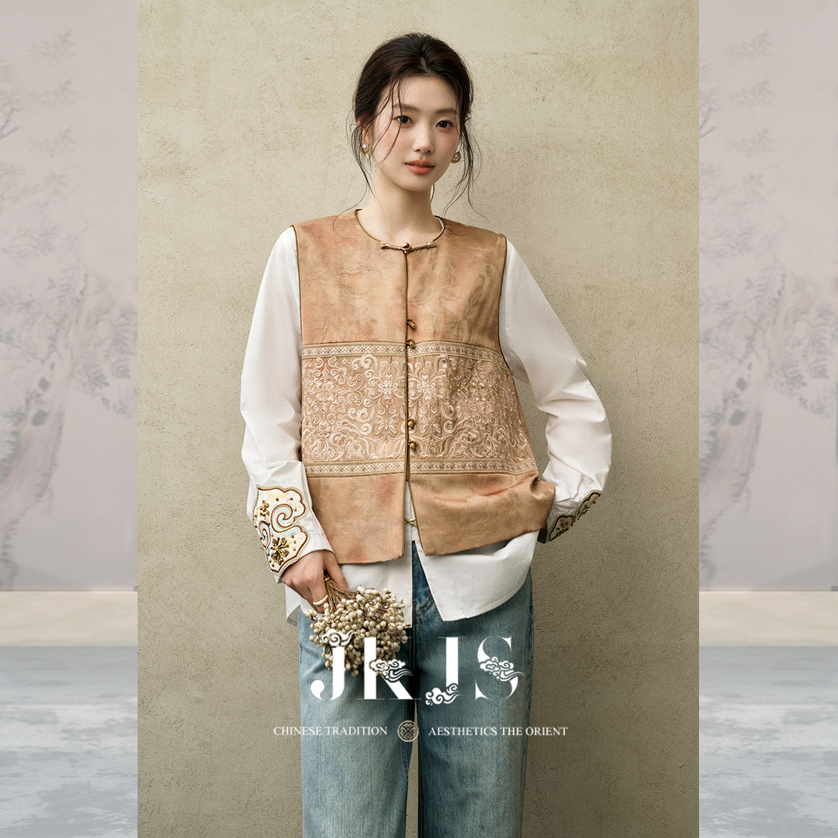 JKJS人丝提花新中式国风马甲