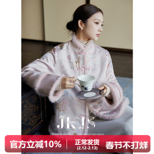 JKJS冬季国风棉服加厚夹棉外套2025新款秋冬新中式刺绣盘扣棉衣