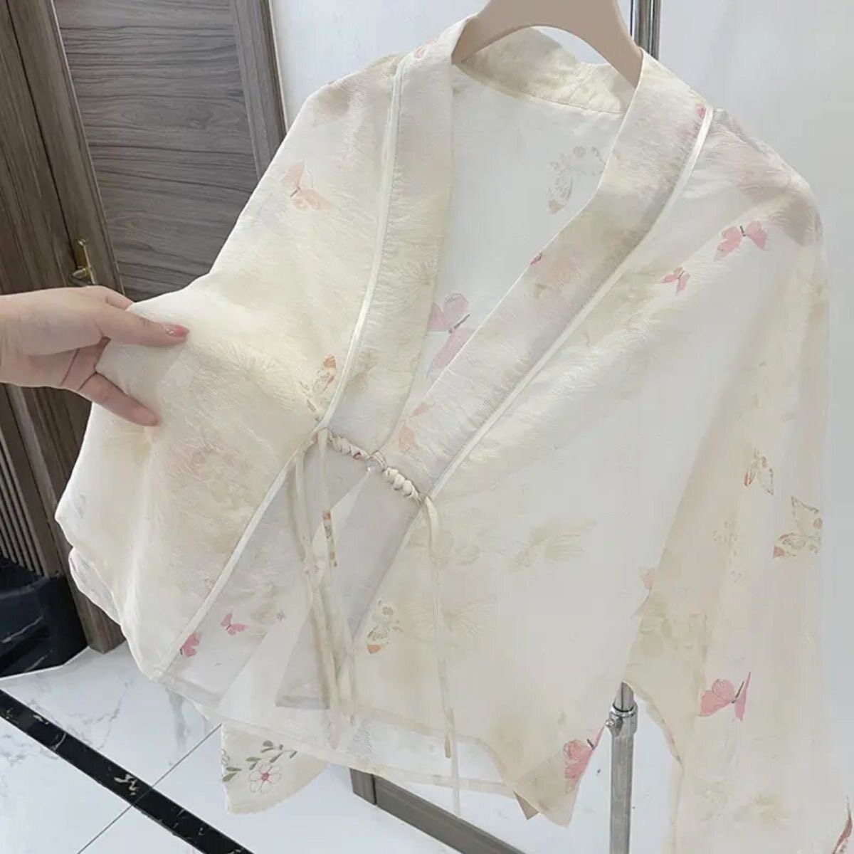 【苏杭】新中式夏季轻薄蝙蝠袖网纱重工刺绣长袖外套女气质防晒衫