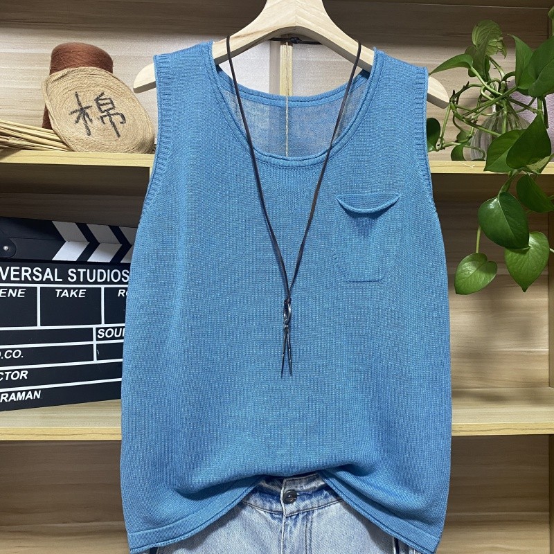 夏季亚麻背心无袖打底针织衫内搭上衣宽松百搭薄款纯色外穿吊带女