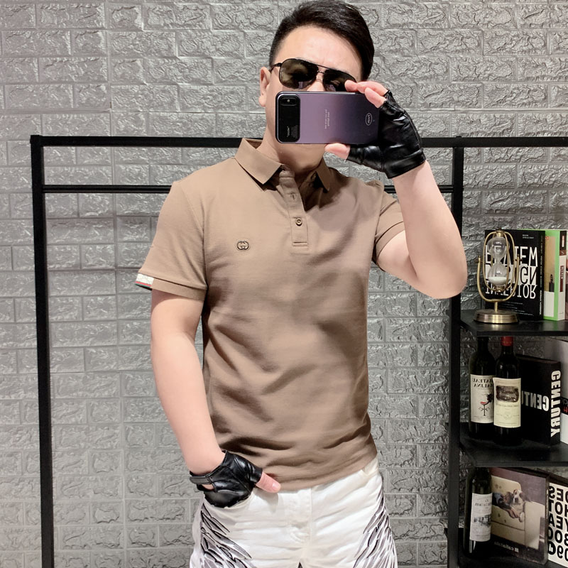 25欧洲站新款短袖修身翻领刺绣