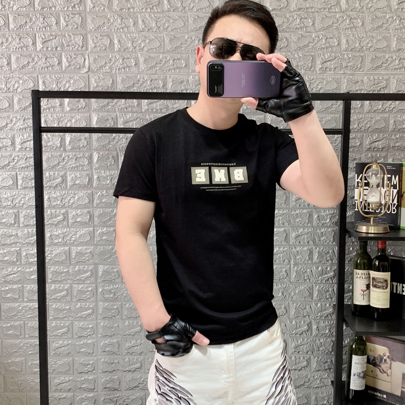 欧洲站新款短袖男T恤修身圆领