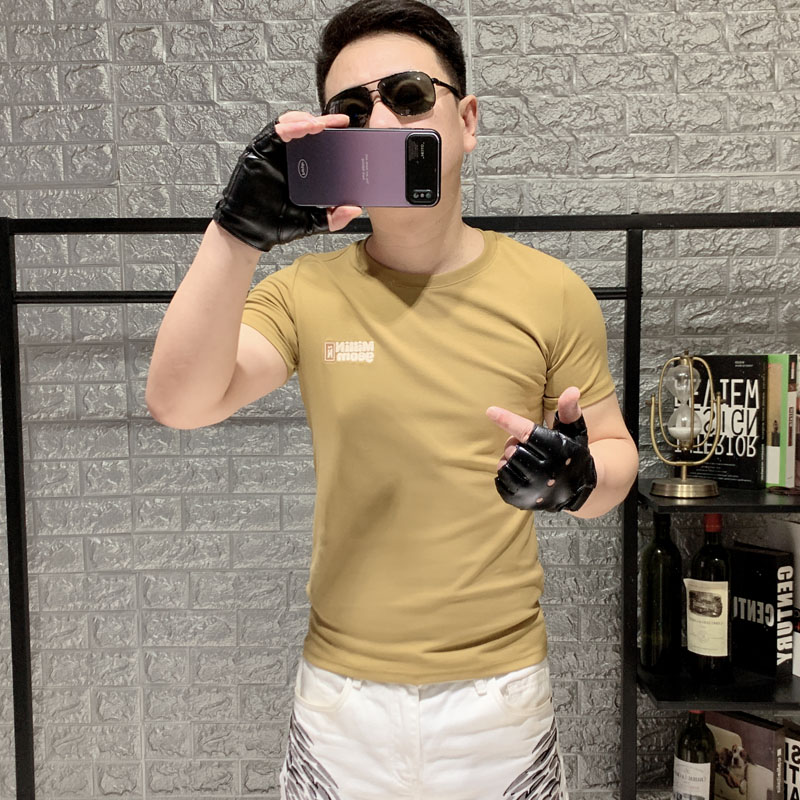 潮流短袖男T恤修身圆领刺绣半袖