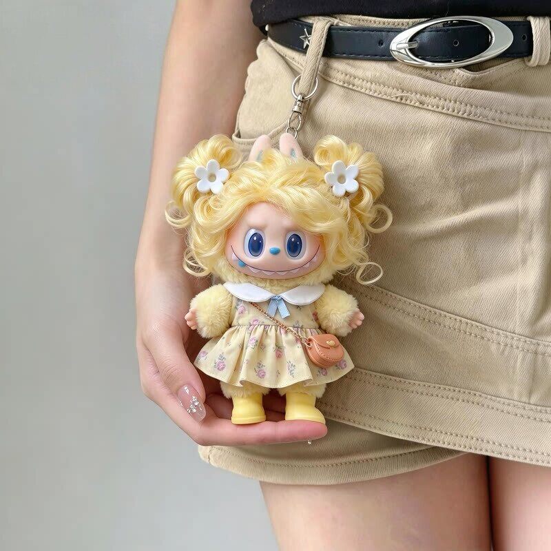 ）拉布布labubu复古理发店娃衣一三代雨过天晴黄色公仔搪胶玩偶衣图片